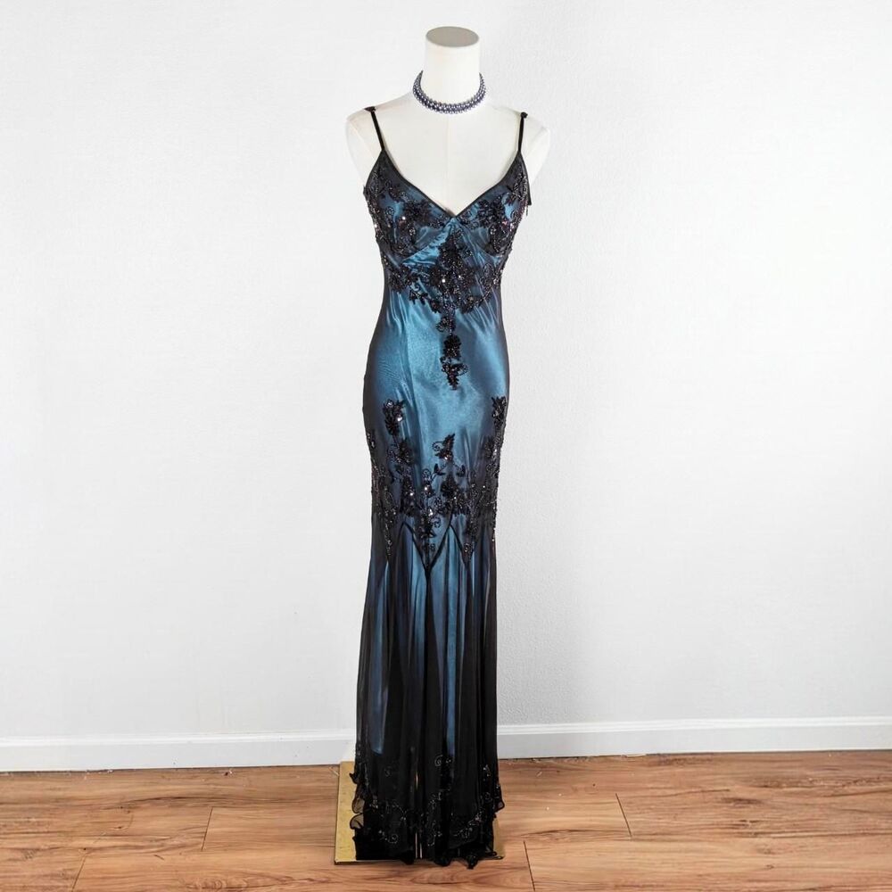 Y2K Midnight Blue Sheer Silk Fairygoth Dress